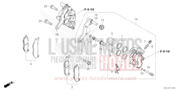 FRONT BRAKE CALIPER for Transalp 750 ROSS WHITE (NH196) from 2023